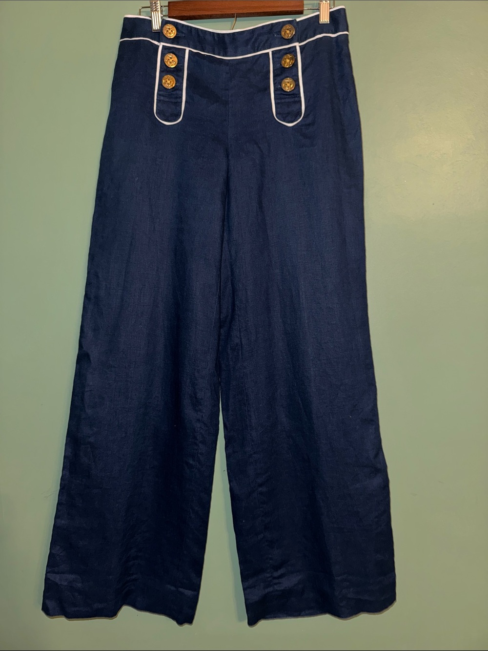 American Living Sailor Pant 100% Linen Navy and White Wide Leg Pant 4 Nautical